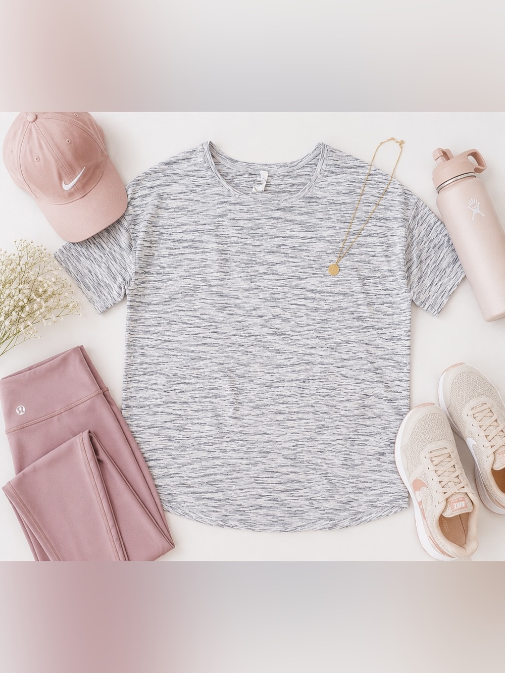 Lululemon Athletica Gray White Marled Relaxed Short Sleeve Tee Size 10